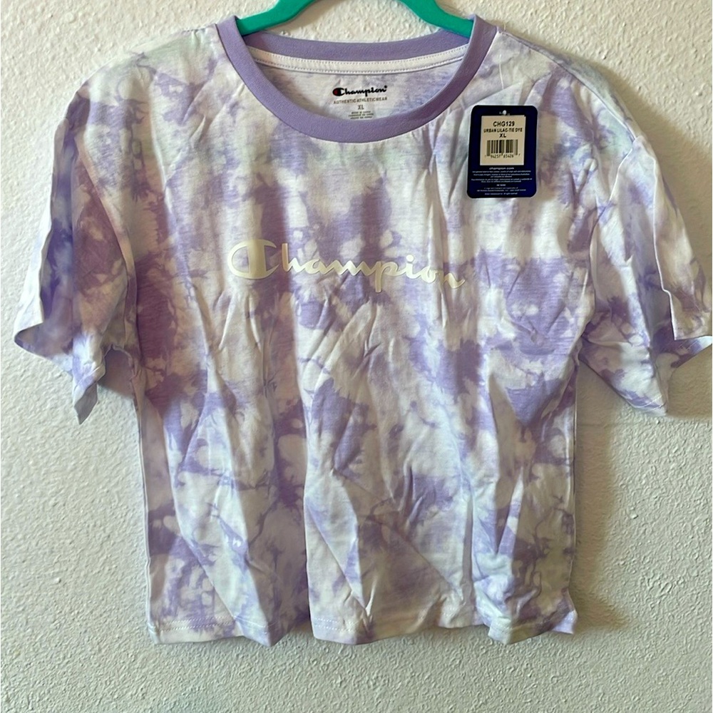 Champion boxy tee. NWT. Lilac tie dye print.